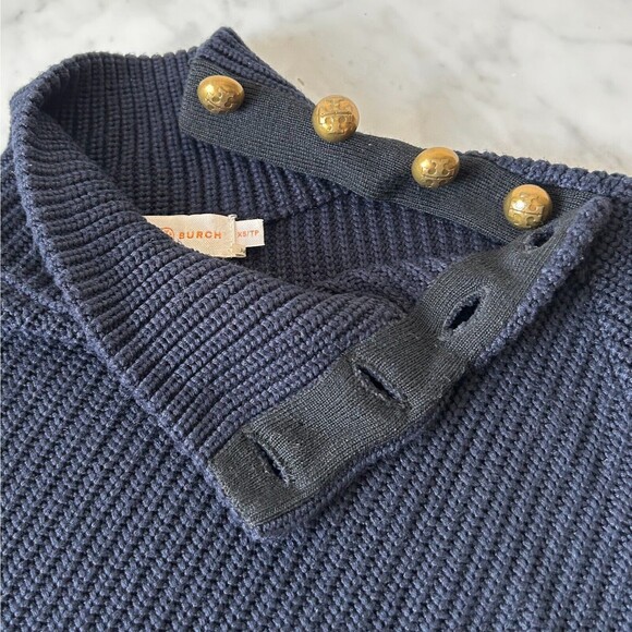 Tory Burch Brodie Tunic Sweater Dress Navy Blue Turtleneck Long Sleeve - Size XS - Picture 7 of 9